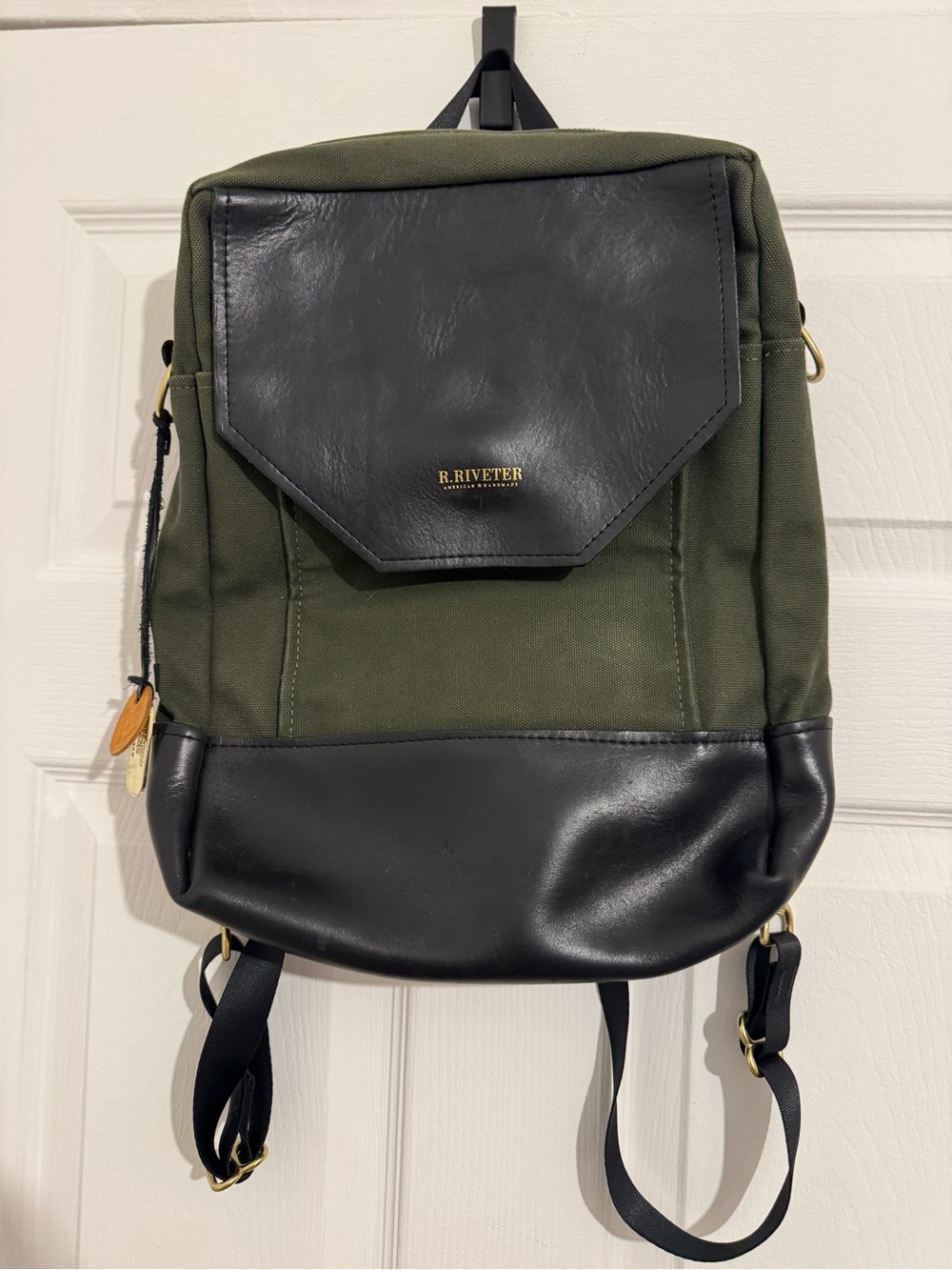 R. Riveter Olive & Black Canvas Backpack